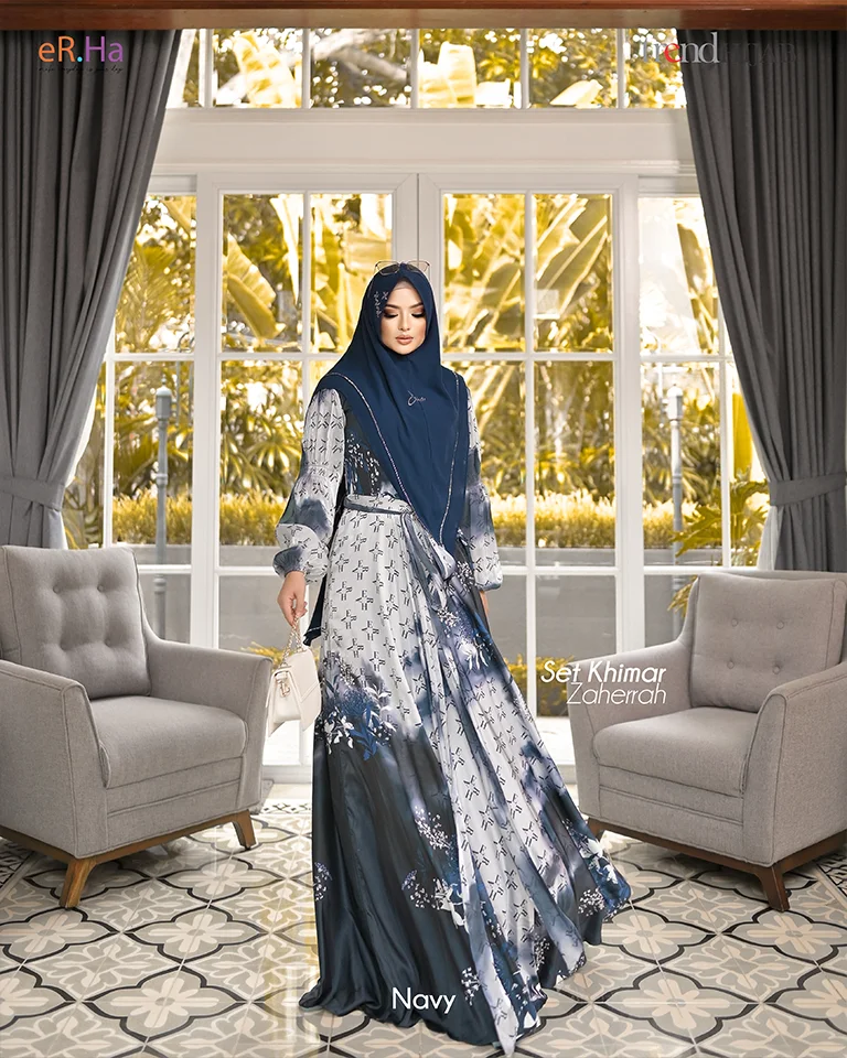 Set Khimar Dress Zaherrah Navy