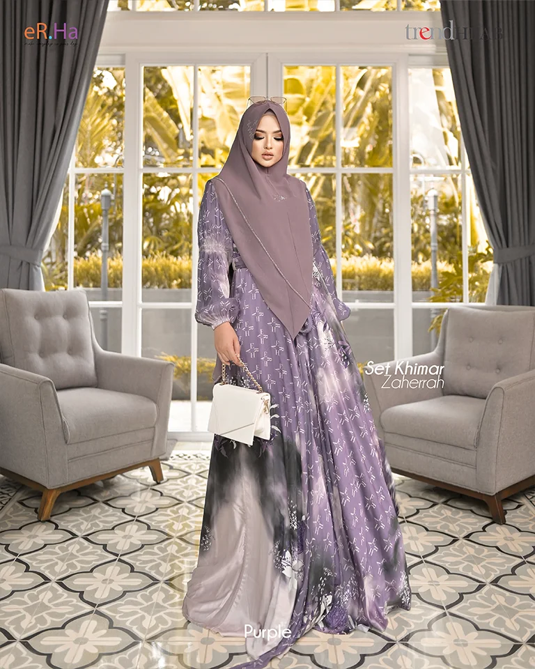 Set Khimar Dress Zaherrah Purple