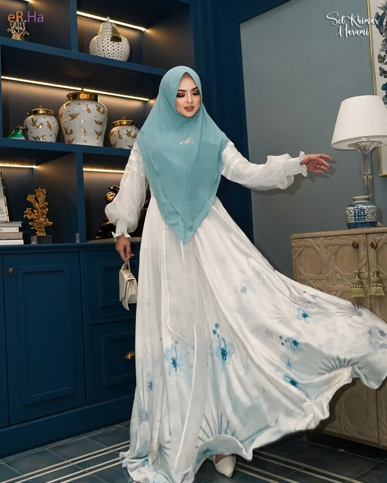 Set Khimar Harumi Blue Ice